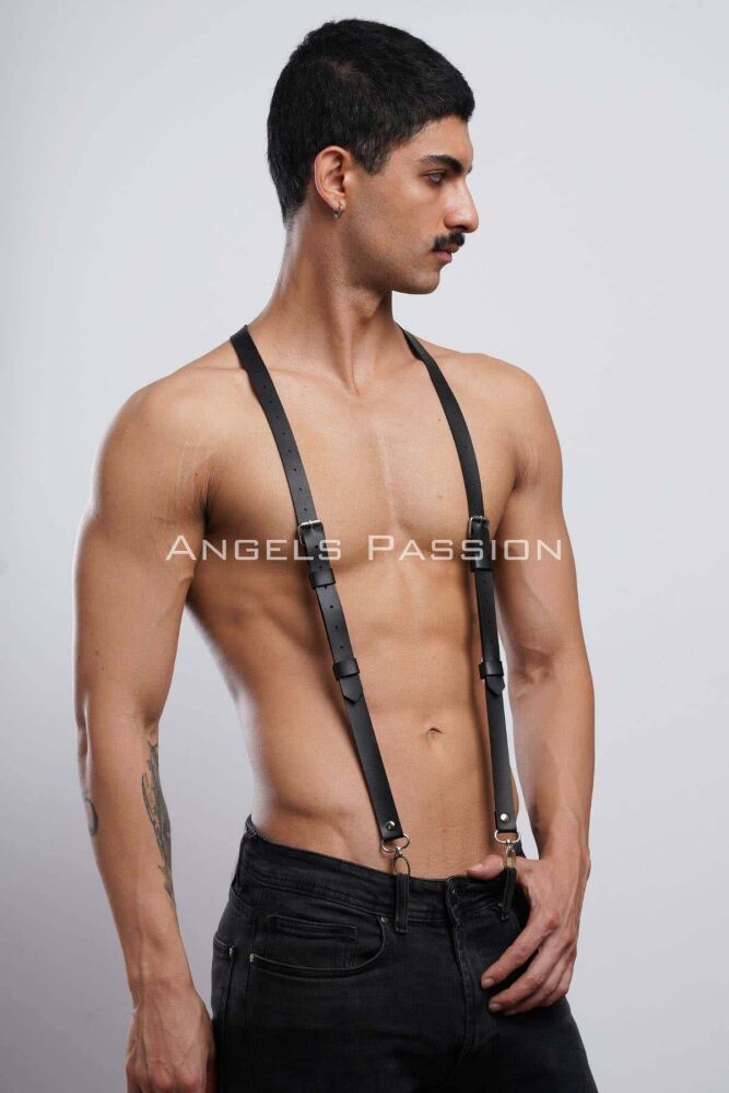 Men's Leather Trouser Belt and Suspenders - 7