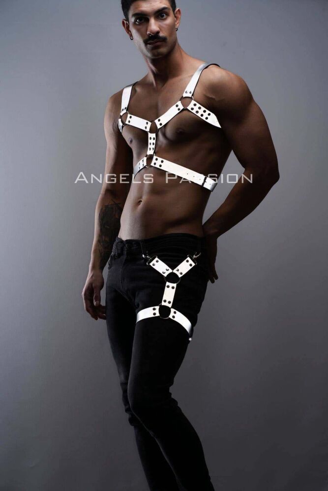 Men's Reflective Chest and Leg Harness Set, Glow in the Dark - 1