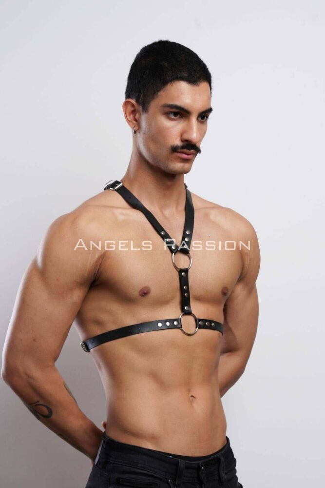 Men's Rivet Detailed Leather Chest Harness for Party Accessories - 3