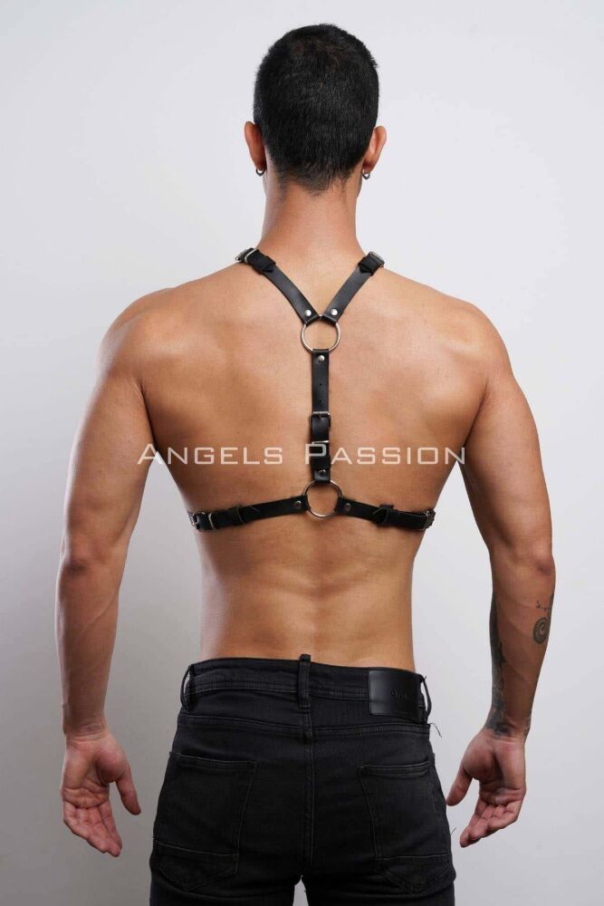 Men's Rivet Detailed Leather Chest Harness for Party Accessories - 5