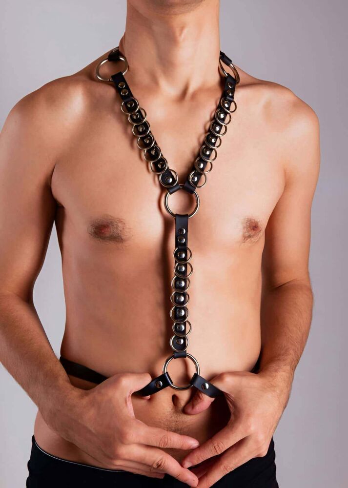 Men's Sexy Leather Harness with Ring Rows - 1