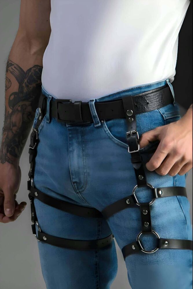 Men's Stylish Leather Belt and Leg Accessory - 1