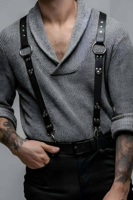Men's Stylish Leather Belt Suspender - 1