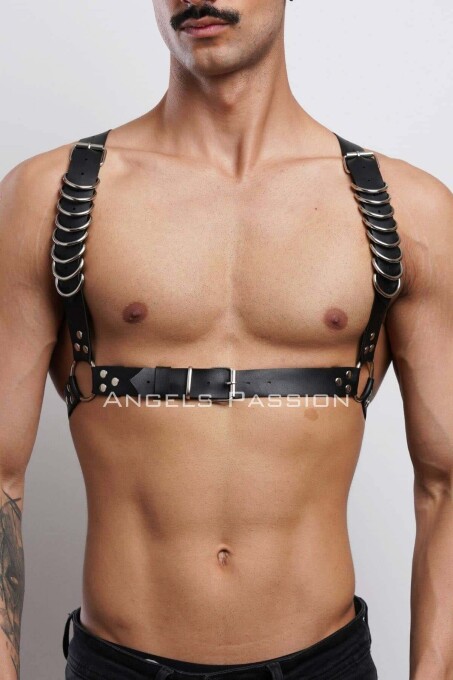 Men's Stylish Leather Chest Harness with D Ring Detail for T-Shirts - 3