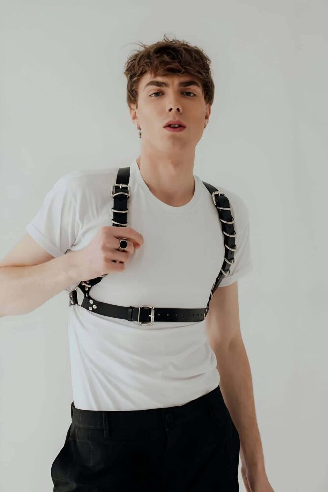 Men's Stylish Leather Harness with D Ring Detail - 1