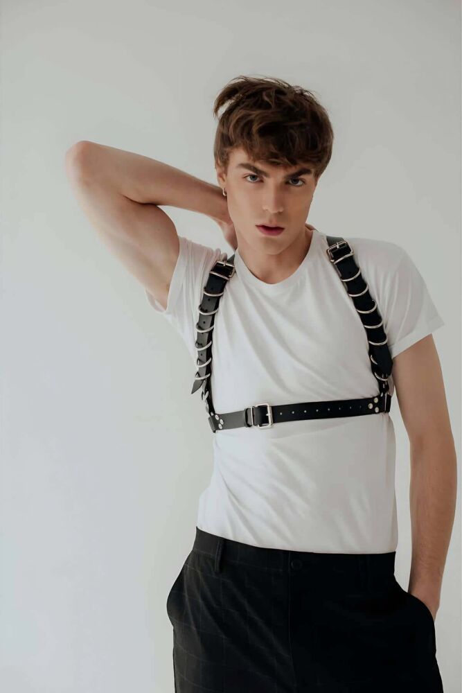 Men's Stylish Leather Harness with D Ring Detail - 3