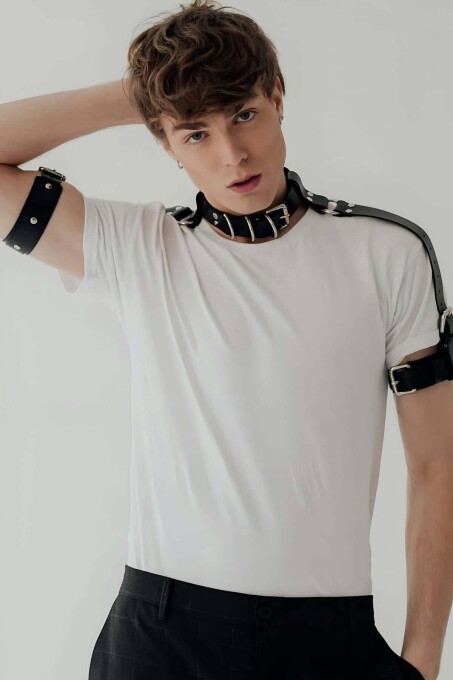 Men's Stylish Leather Harness with Neck, Biceps, and Shoulder Detail - 1