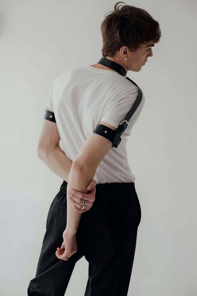 Men's Stylish Leather Harness with Neck, Biceps, and Shoulder Detail - 3