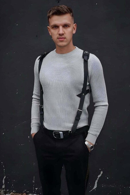 Men's Stylish Leather Harness with Shoulder Detail, Leather Shirt Accessory - 3