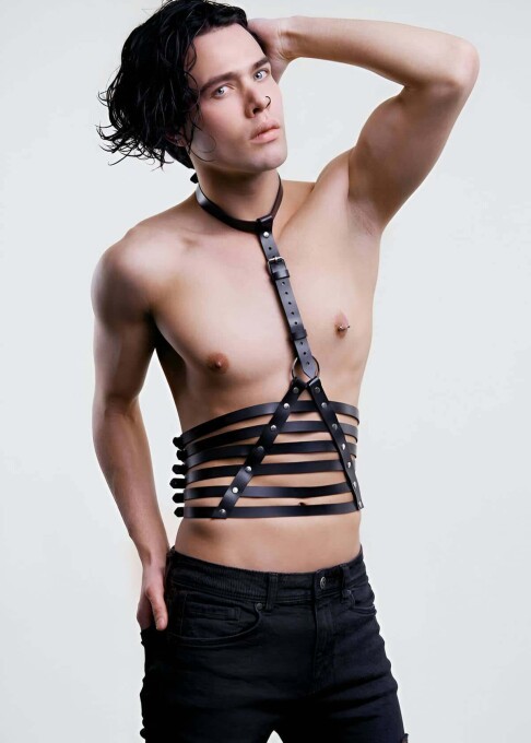 Men's Triangle Parallel Detail Leather Harness - 1