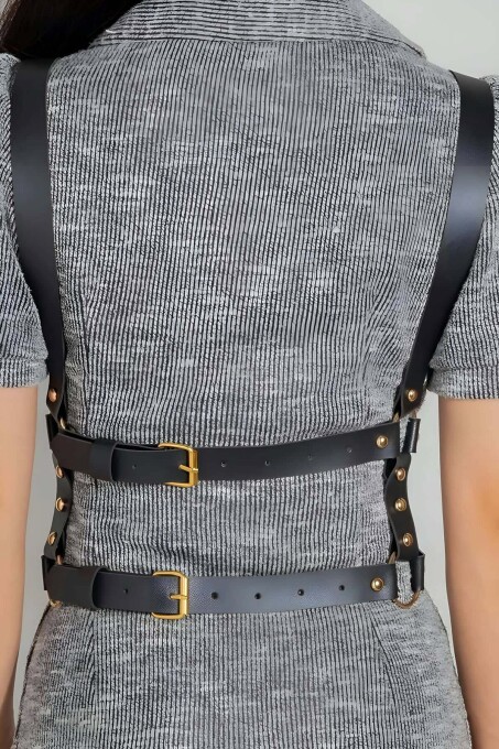 Multi-Row Leather Waist Belt with Shoulder Strap - 2