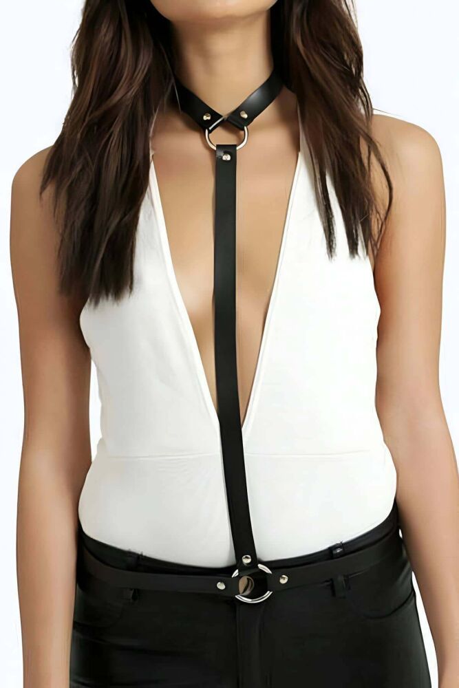 Neck and Waist Stylish Leather Harness for Women - 2