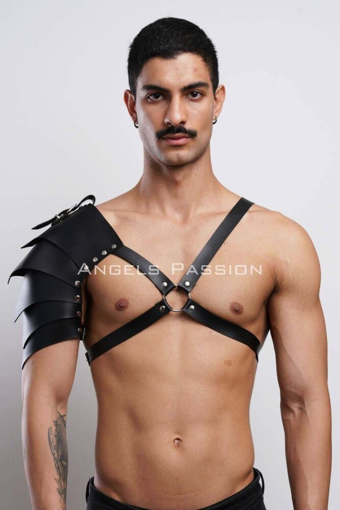 One Shoulder Gladiator Leather Harness for Cosplay and Warrior Costume - 2