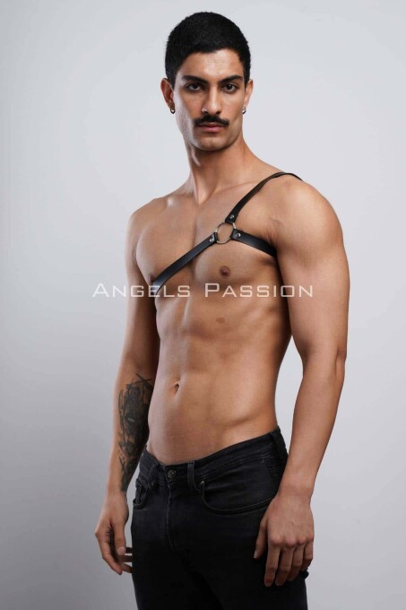 One Shoulder Men's Leather Harness for Dancer Clothing - 3