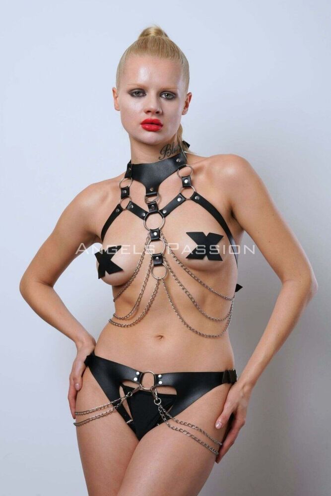 Open Chest and Crotch Fantasy Panties Harness Set - 1