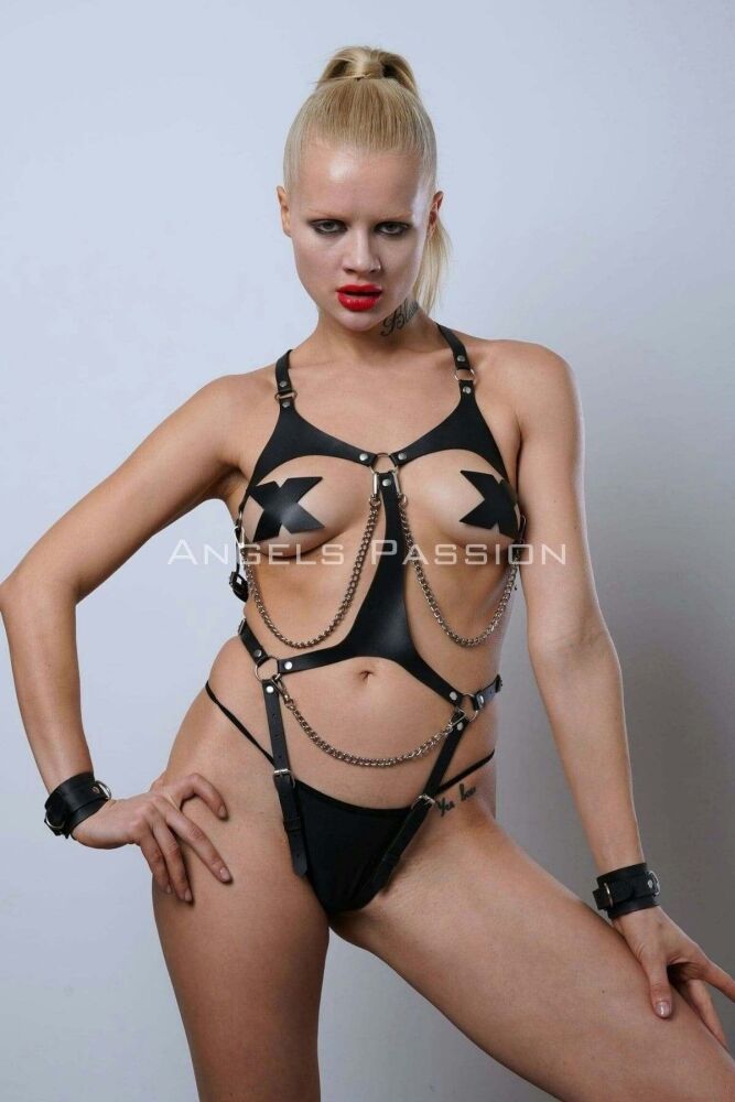 Open Crotch Leather Underwear with Cuffs for Fantasy Wear - 7