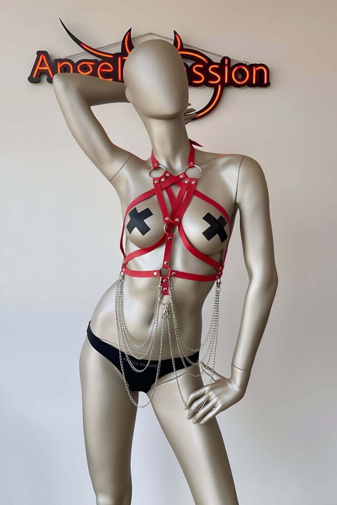 Red Erotic Chest Harness, Sexy Wear - 2