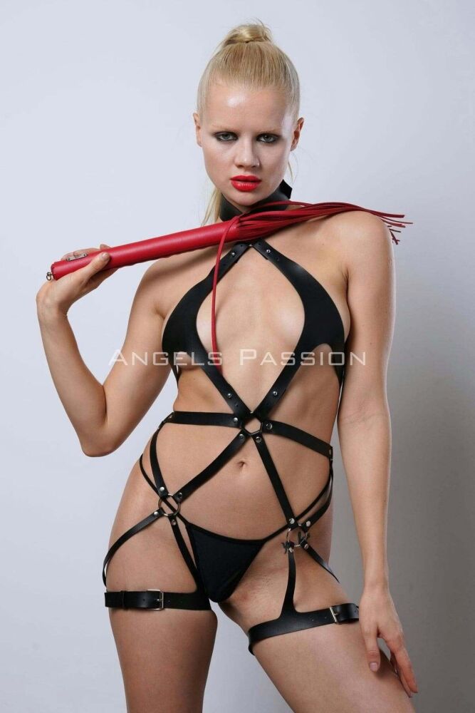 Red Erotic Full Body Whip Leather Harness - 8
