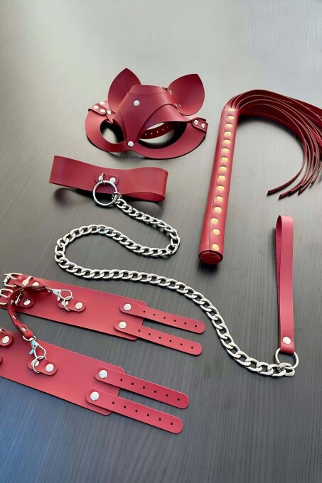 Red Fantasy Whip and Handcuff Set - 3