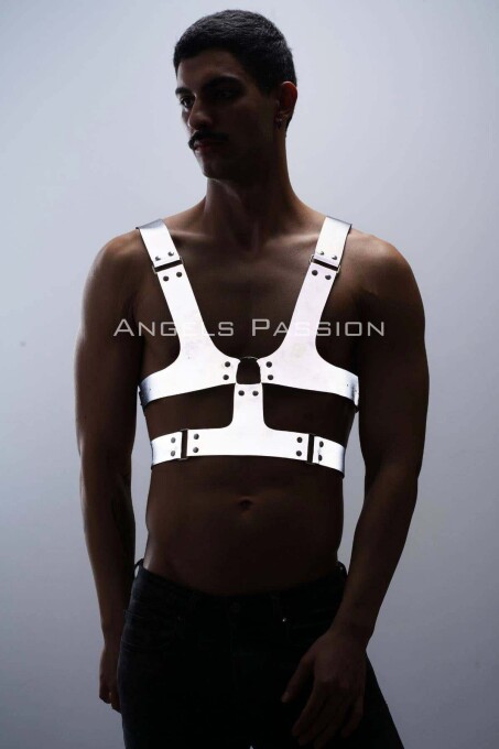 Reflective Glow in the Dark Hard Chest Harness for Gay Men's Clothing - 2