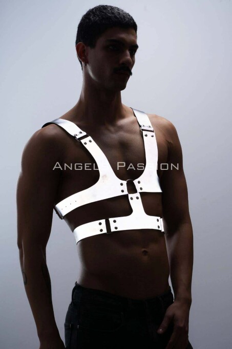 Reflective Glow in the Dark Hard Chest Harness for Gay Men's Clothing - 3