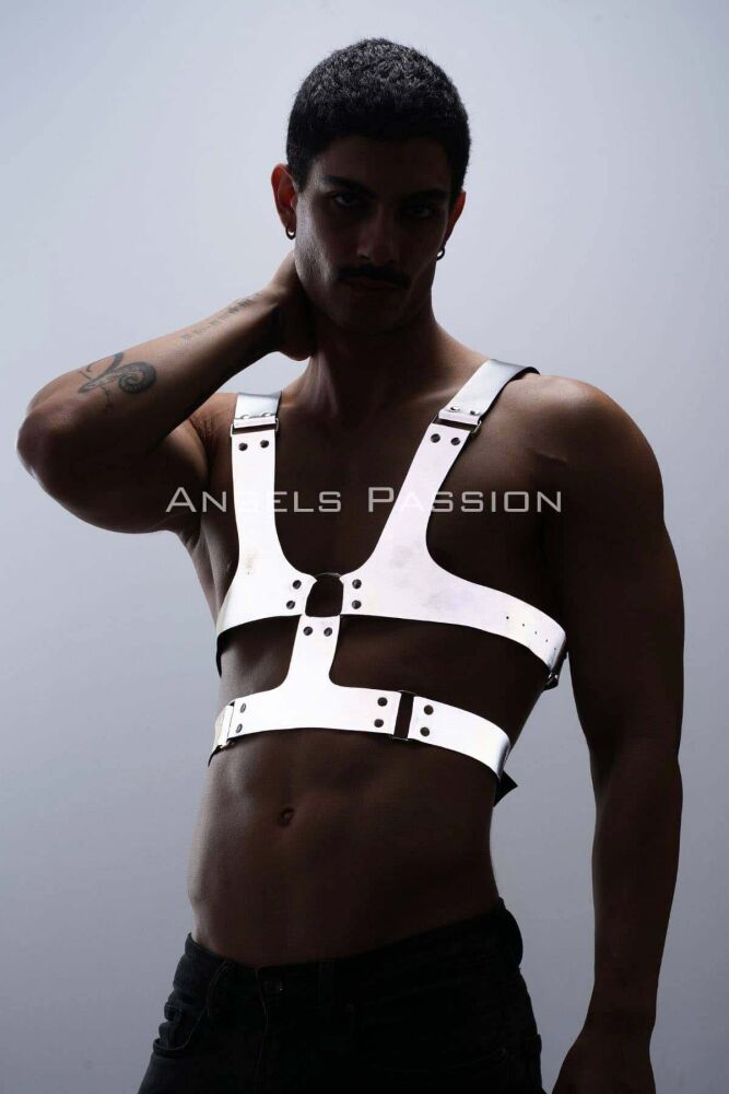 Reflective Glow in the Dark Hard Chest Harness for Gay Men's Clothing - 4