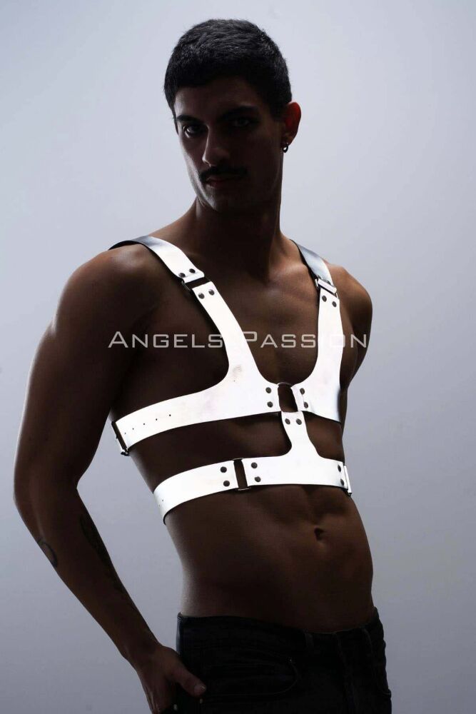 Reflective Glow in the Dark Hard Chest Harness for Gay Men's Clothing - 5