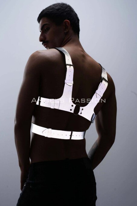 Reflective Glow in the Dark Hard Chest Harness for Gay Men's Clothing - 7