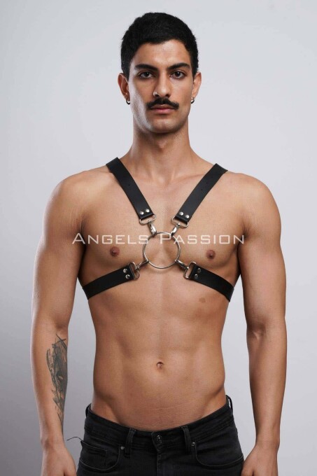 Ring Detailed X Chest Men's Harness for Clubwear - 1