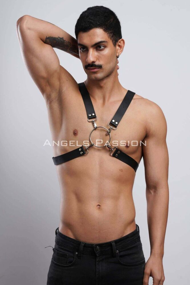 Ring Detailed X Chest Men's Harness for Clubwear - 2