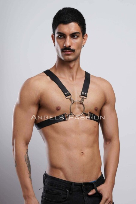 Ring Detailed X Chest Men's Harness for Clubwear - 4