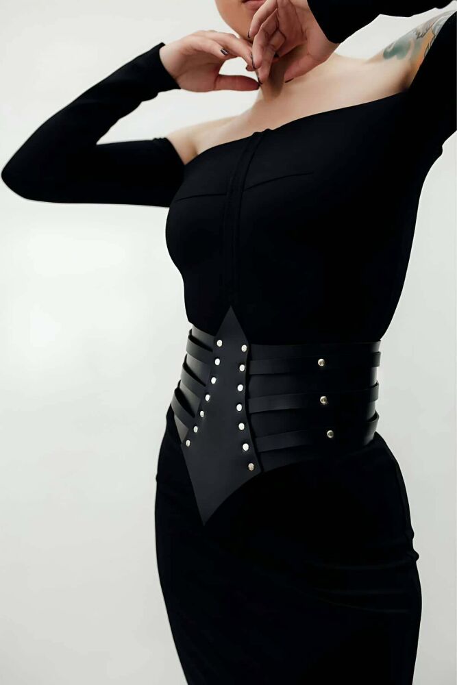 Rivet Detailed Leather Corset Belt for Dress - 2