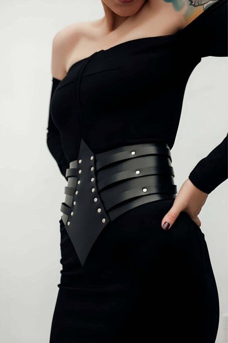 Rivet Detailed Leather Corset Belt for Dress - 3