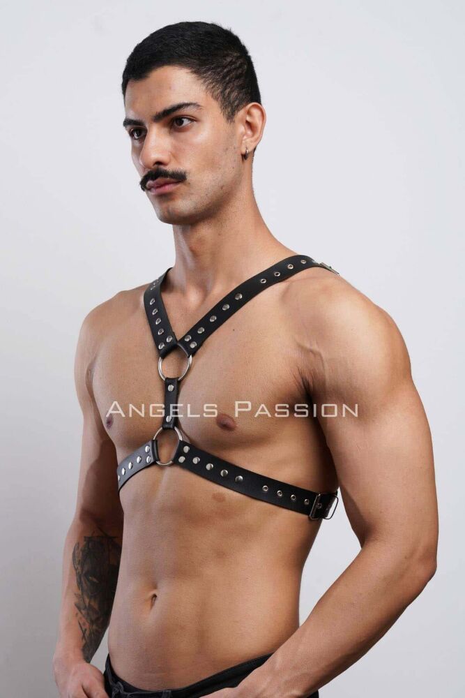 Rivet Detailed Men's Chest Harness for Party Wear - 5