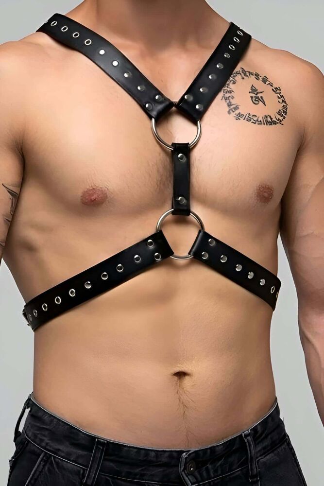 Rivet Detailed Men's Chest Harness, Stylish Tough Look - 1