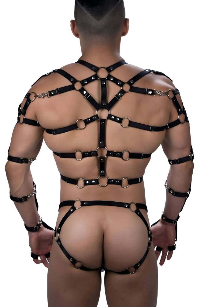 Rubber Chest Harness and Spiked Panties Set - 2