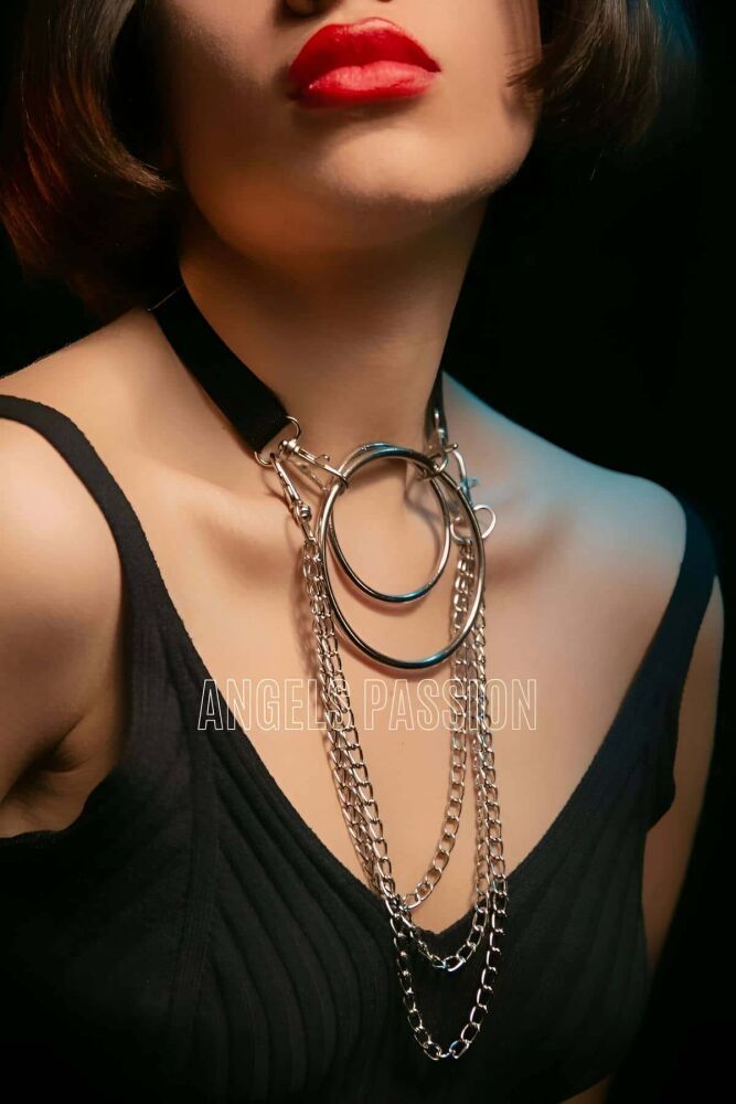 Rubber Choker Harness with Ring and Stylish Design - 1