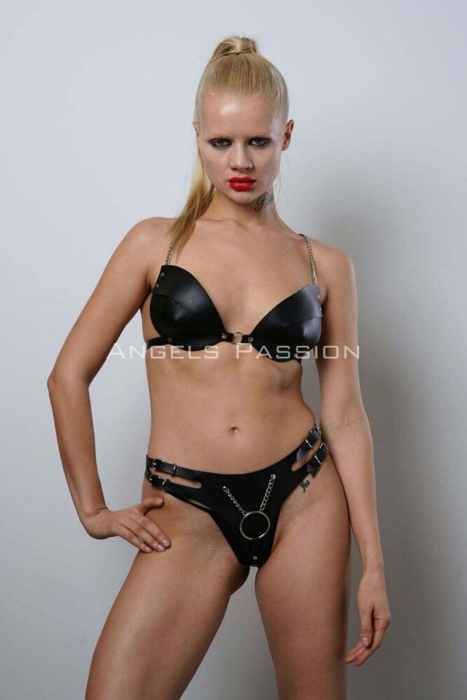 Sexy Leather Bra Set for Fancy Wear and Club Outfits - 1
