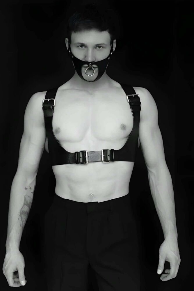 Sexy Leather Chest Harness with Mask - 1