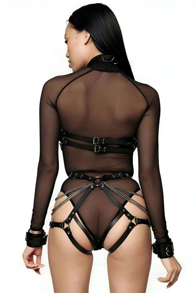 Sexy Leather Harness Set with Chains for Erotic Fantasy Wear - 2