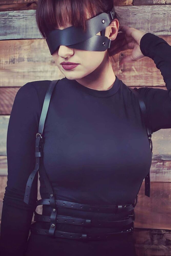 Sexy Leather Harness with Eye Mask Set - 1