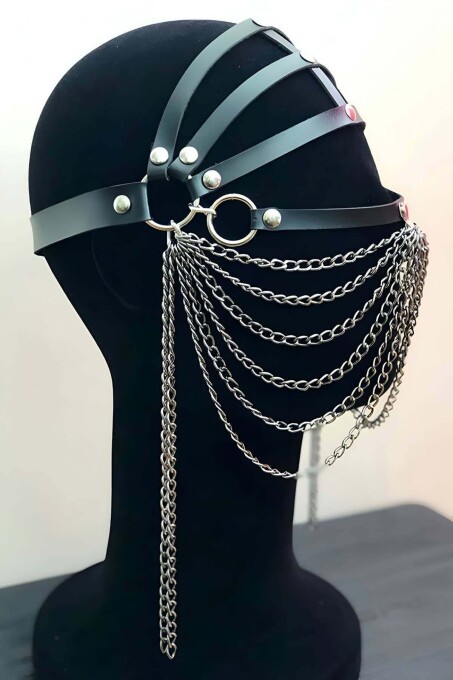 Sexy Leather Mask with Chains - 1