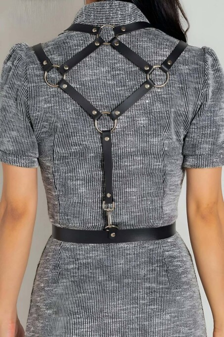 Sexy Leather Waist Harness with Triangle Back Detail - 2