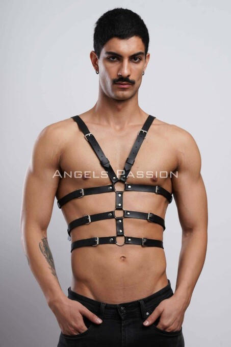 Sexy Men's Leather Fantasy Wear and Underwear Harness - 1