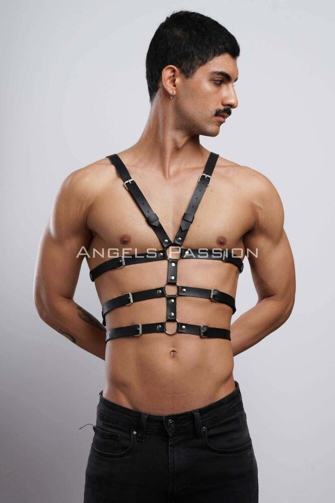 Sexy Men's Leather Fantasy Wear and Underwear Harness - 2