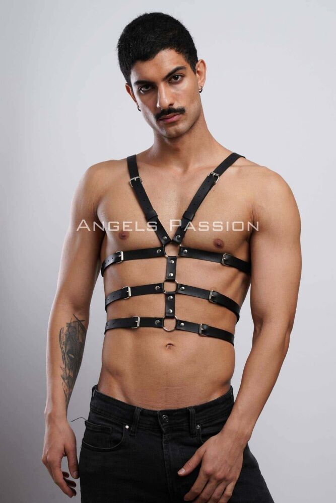 Sexy Men's Leather Fantasy Wear and Underwear Harness - 3