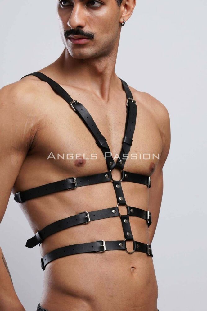 Sexy Men's Leather Fantasy Wear and Underwear Harness - 4