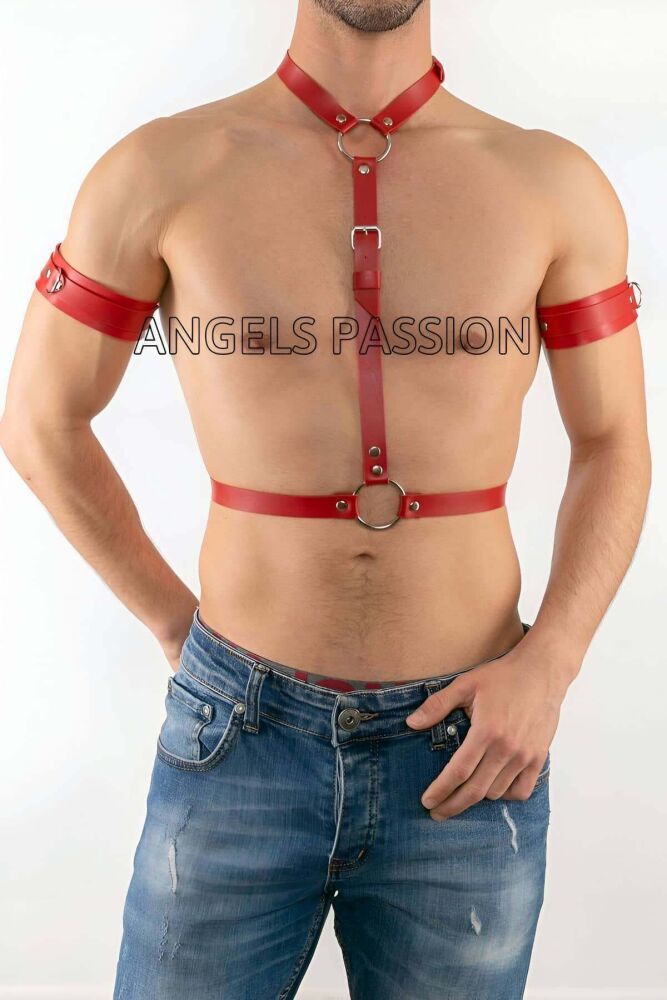 Sexy Men's Leather Harness Suit with Pazu Detail - 1