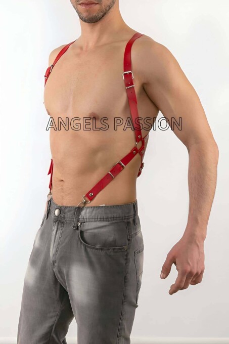 Sexy Men's Leather Harness with Trousers - 2