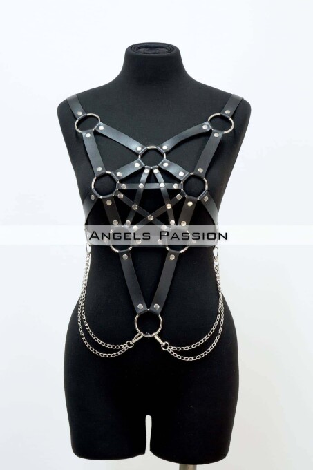 Stylish Leather Breast Harness with Chain Detail, Bustier Harness, Leather Breast Harness - 1